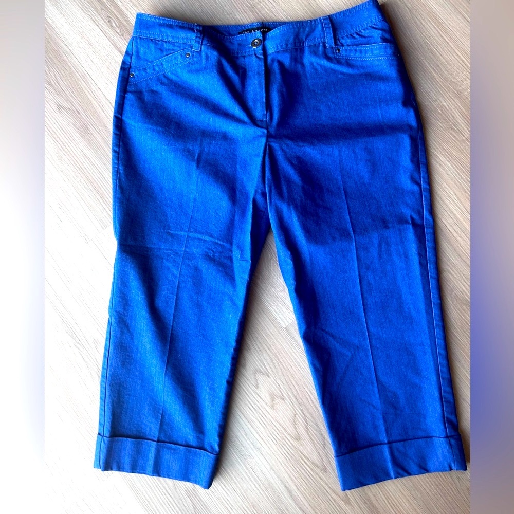 Zac & Rachel Capri Cuffed Pant 12 Blue NWOT Cotton Blend Crop Stretch Casual